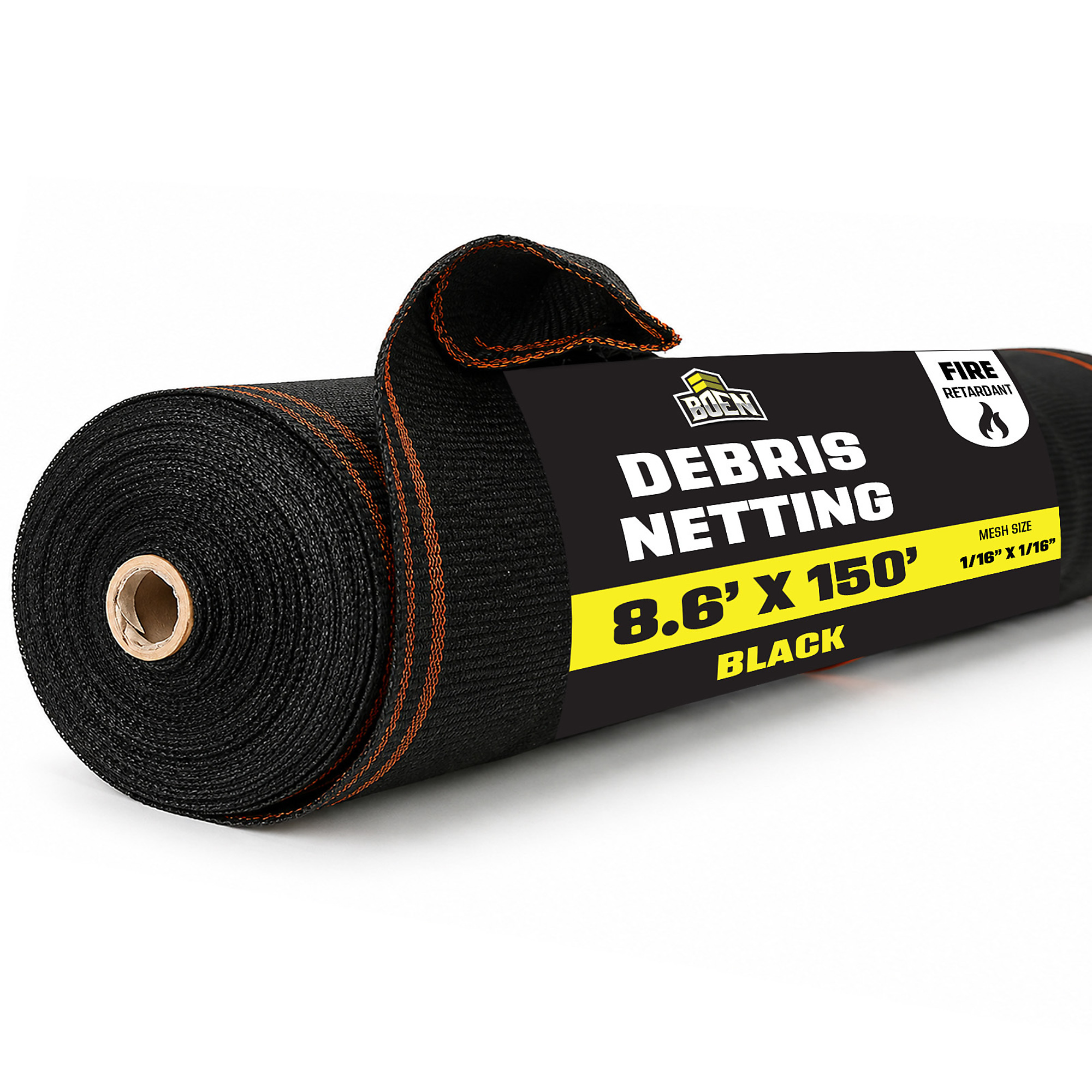 Boen Black Safety Debris Netting, 8.6 ft x 150 ft, 1/16" Mesh, Fire Retardant, UV Treated for Scaffolding, Dust Control, Construction Barrier Fencing, Wind Block, and Site Protection